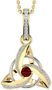 Diamond Garnet Gold Silver Celtic Trinity Knot Necklace