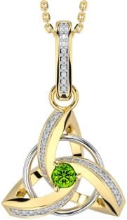 Diamond Peridot Gold Silver Celtic Trinity Knot Necklace