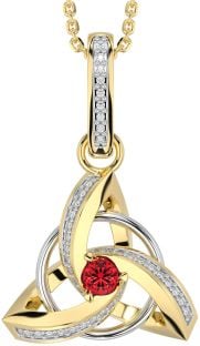 Diamond Ruby Gold Silver Celtic Trinity Knot Necklace