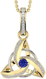 Diamond Sapphire Gold Silver Celtic Trinity Knot Necklace