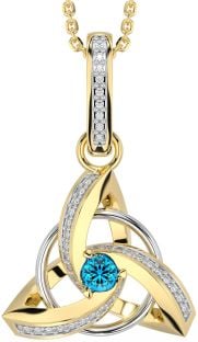 Diamond Topaz Gold Silver Celtic Trinity Knot Necklace