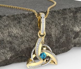 Diamond Topaz Gold Silver Celtic Trinity Knot Necklace