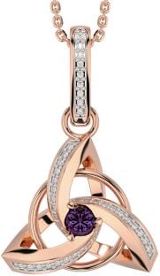 Diamond Alexandrite Rose Gold Celtic Trinity Knot Necklace