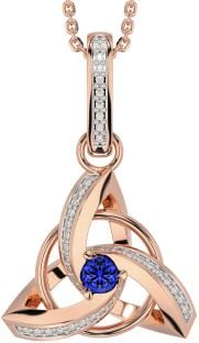 Diamond Sapphire Rose Gold Celtic Trinity Knot Necklace