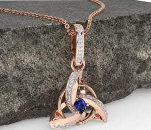 Diamond Sapphire Rose Gold Celtic Trinity Knot Necklace