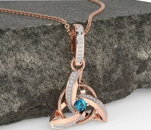 Diamond Topaz Rose Gold Celtic Trinity Knot Necklace