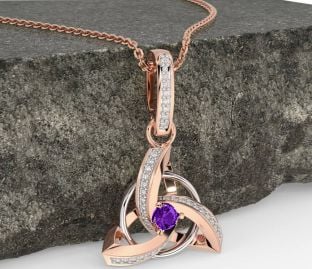 Diamond Amethyst White Rose Gold Celtic Trinity Knot Necklace