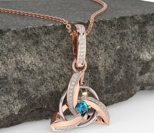 Diamond Topaz White Rose Gold Celtic Trinity Knot Necklace