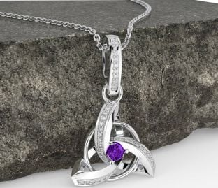Diamond Amethyst Silver Celtic Trinity Knot Necklace