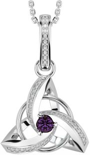 Diamond Alexandrite Silver Celtic Trinity Knot Necklace