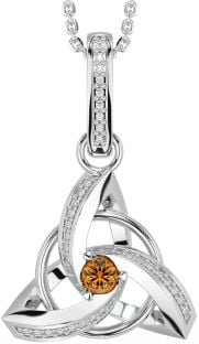 Diamond Citrine Silver Celtic Trinity Knot Necklace