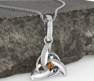 Diamond Citrine Silver Celtic Trinity Knot Necklace