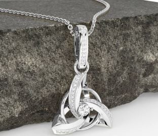 Diamond Silver Celtic Trinity Knot Necklace
