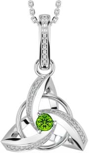 Diamond Peridot Silver Celtic Trinity Knot Necklace