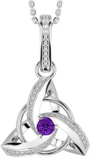 Diamond Amethyst White Gold Celtic Trinity Knot Necklace