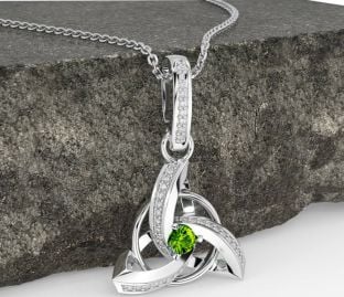 Elmas Peridot Beyaz Altın Kelt Üçlü Düğüm Kolye