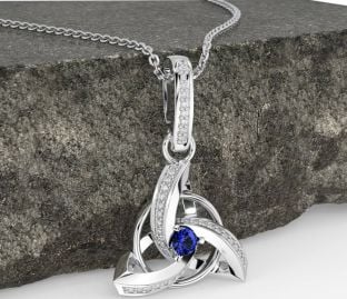 Diamond Sapphire White Gold Celtic Trinity Knot Necklace