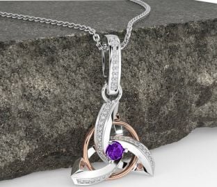 Diamond Amethyst White Rose Gold Celtic Trinity Knot Necklace