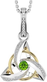 Diamond Peridot White Yellow Gold Celtic Trinity Knot Necklace