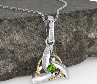 Diamond Peridot White Yellow Gold Celtic Trinity Knot Necklace