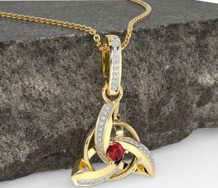 Diamant Rubin Guld Keltiskt Treenighet Knut Halsband