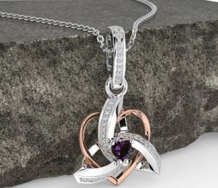 Diamond Alexandrite Rose Gold Silver Celtic Trinity Heart Knot Necklace