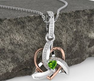 Diamond Peridot Rose Gold Silver Celtic Trinity Heart Knot Necklace