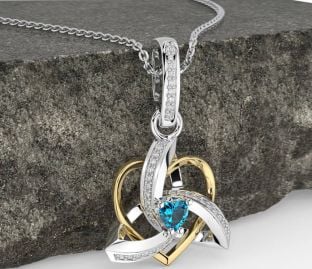 Diamond Topaz Gold Silver Celtic Trinity Heart Knot Necklace