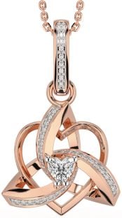 Diamond Rose Gold Silver Celtic Trinity Heart Knot Necklace