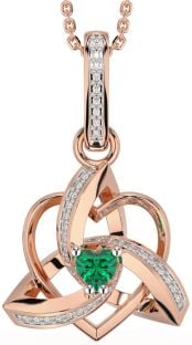 Diamond Emerald Rose Gold Silver Celtic Trinity Heart Knot Necklace