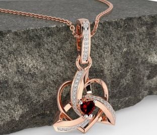 Diamond Garnet Rose Gold Silver Celtic Trinity Heart Knot Necklace