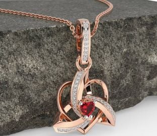 Diamond Ruby Rose Gold Silver Celtic Trinity Heart Knot Necklace