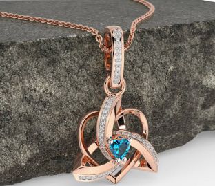 Diamond Topaz Rose Gold Silver Celtic Trinity Heart Knot Necklace