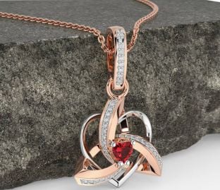 Diamond Ruby Rose Gold Silver Celtic Trinity Heart Knot Necklace