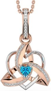 Diamond Topaz Rose Gold Silver Celtic Trinity Heart Knot Necklace