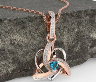 Diamond Topaz Rose Gold Silver Celtic Trinity Heart Knot Necklace