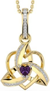 Diamond Alexandrite Gold Silver Celtic Trinity Heart Knot Necklace