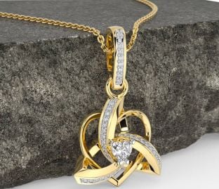 Diamond Gold Silver Celtic Trinity Heart Knot Necklace