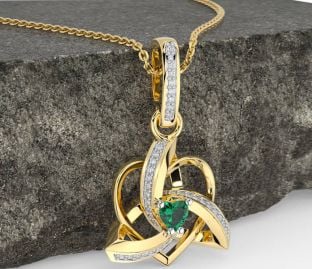 Diamant Smaragd Zlato stříbrný keltský Trojice Srdce Uzel Náhrdelník