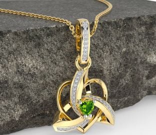Diamond Peridot Gold Silver Celtic Trinity Heart Knot Necklace