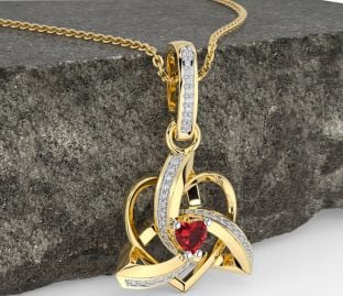 Diamond Ruby Gold Silver Celtic Trinity Heart Knot Necklace