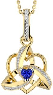 Diamond Sapphire Gold Silver Celtic Trinity Heart Knot Necklace