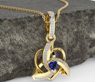 Diamond Sapphire Gold Silver Celtic Trinity Heart Knot Necklace