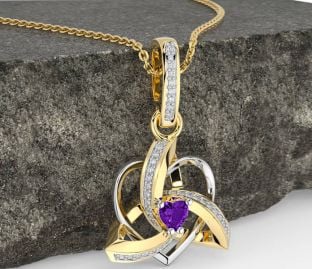 Diamond Amethyst Gold Silver Celtic Trinity Heart Knot Necklace