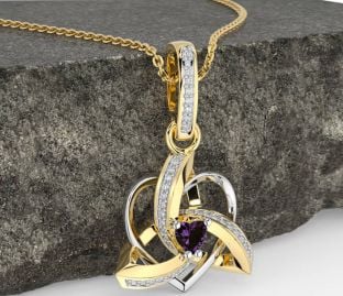 Diamond Alexandrite Gold Silver Celtic Trinity Heart Knot Necklace