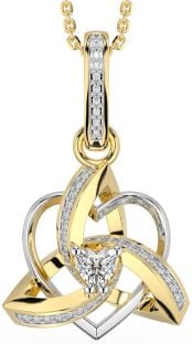 Diamond Gold Silver Celtic Trinity Heart Knot Necklace