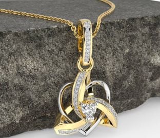 Diamond Gold Silver Celtic Trinity Heart Knot Necklace