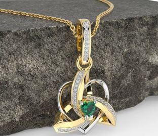 Diamond Emerald Gold Silver Celtic Trinity Heart Knot Necklace
