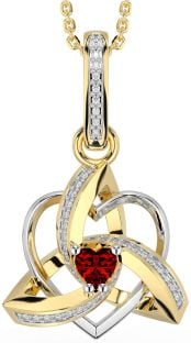 Diamond Garnet Gold Silver Celtic Trinity Heart Knot Necklace