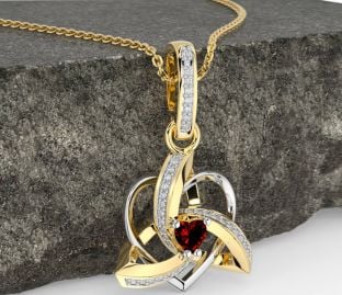 Diamond Garnet Gold Silver Celtic Trinity Heart Knot Necklace